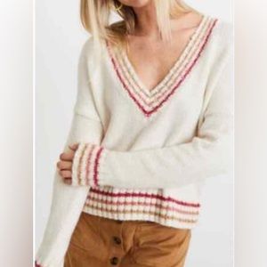 Marine Layer Adalyn sweater in cream with pink and neutral accent stripes